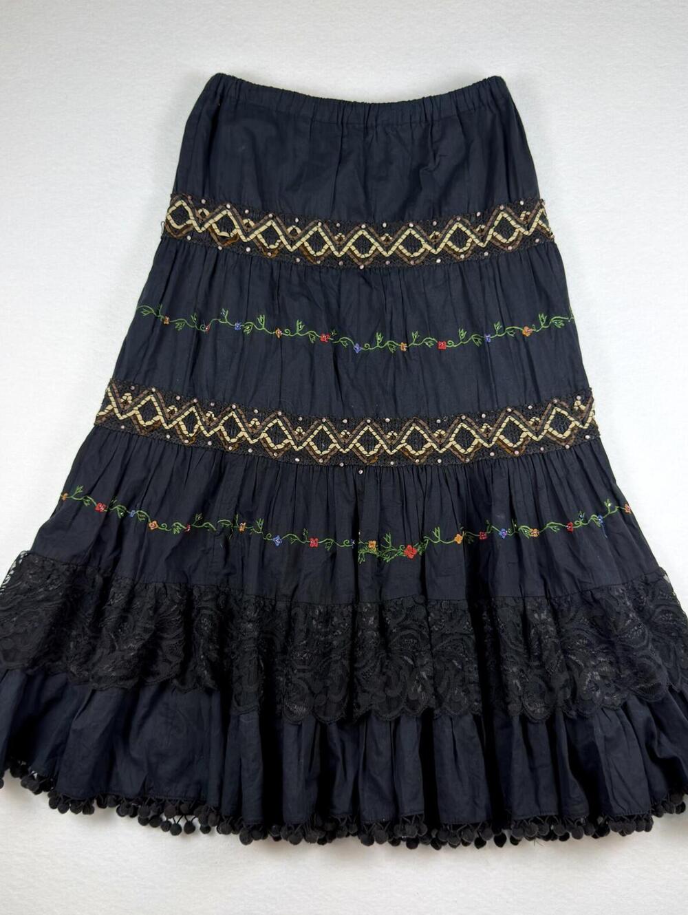 Black Embroidered Bohemian Tiered Skirt - Picture 1 of 6